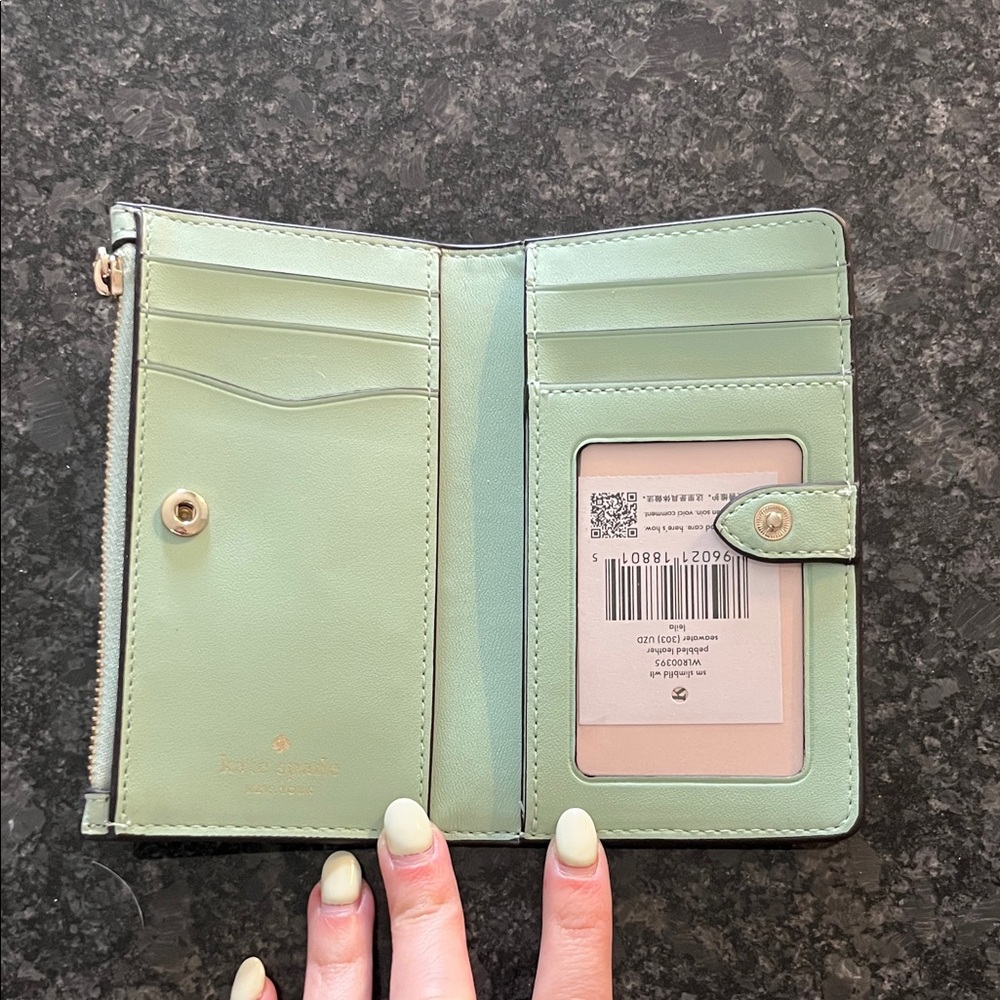 kate spade New York Light Mint Leather Zip Card Case - Picture 2 of 4